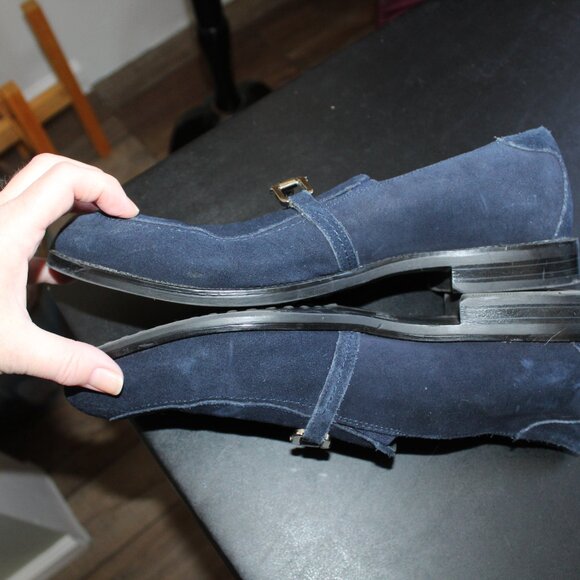 Stacy Adams 10M Men's Blue Suede Slip-On Loafers Dress Shoes w/ Chrome Buckle - Picture 15 of 16